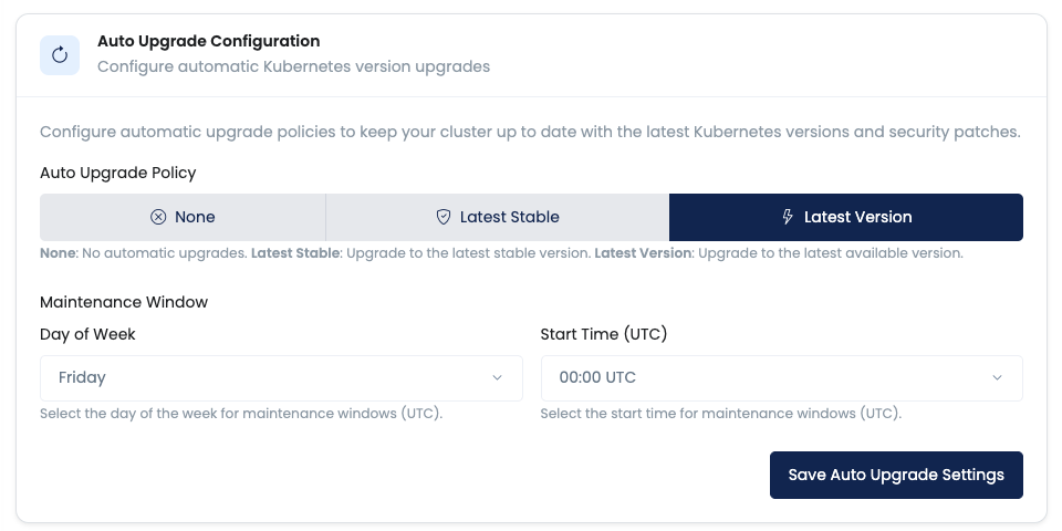Maintenance Configuration Interface
