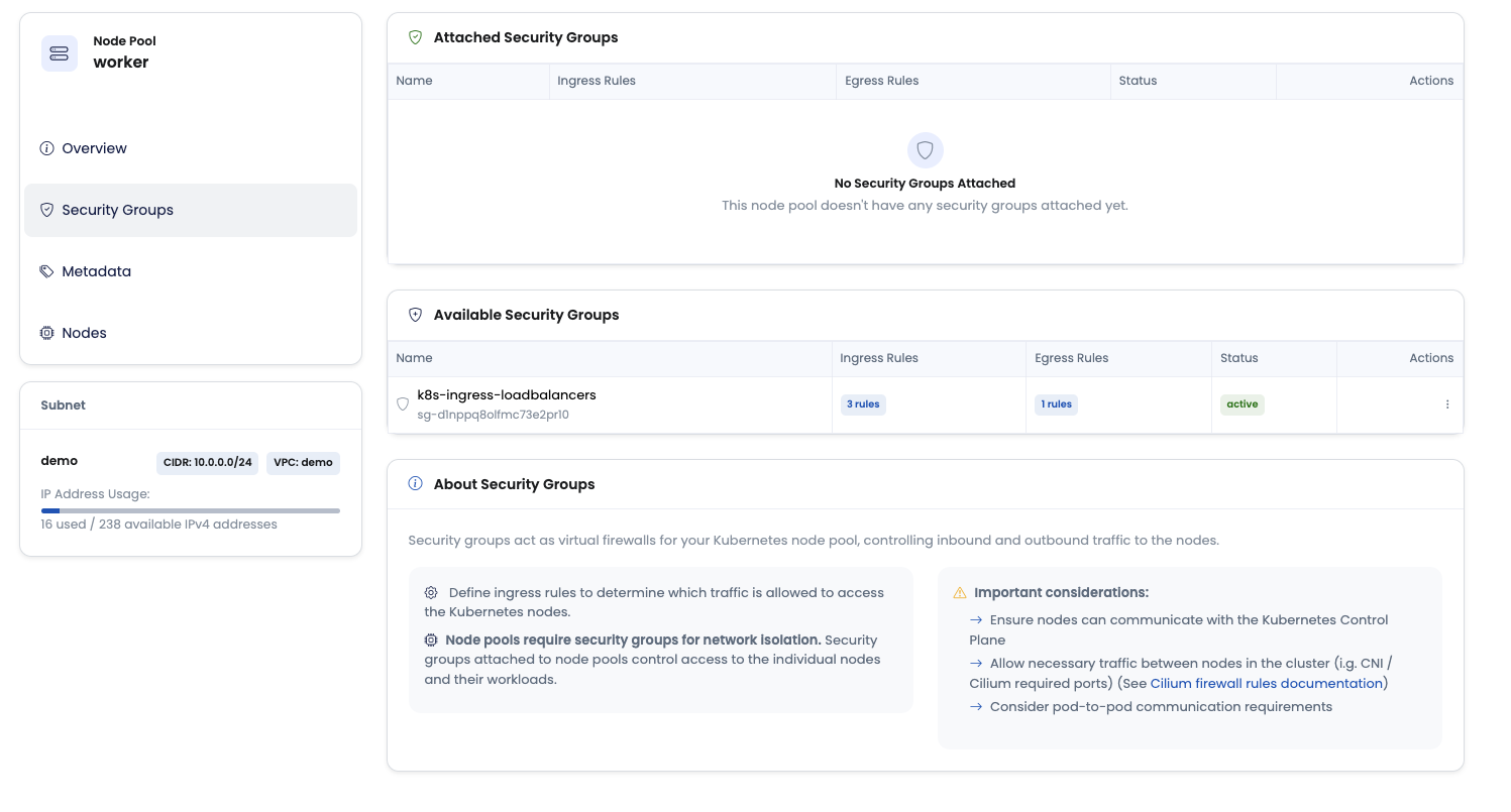 Node Pool Security Groups